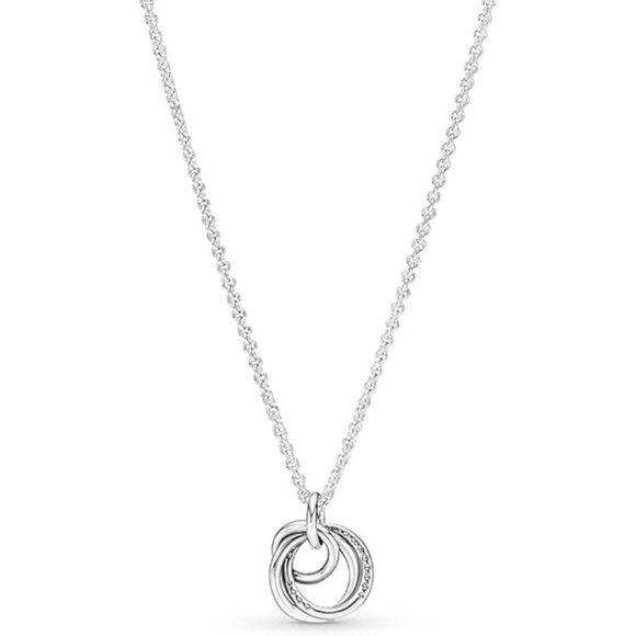 Sterling Silver & Cubic Zirconia - 23.6" Encircled Pendant Adjustable Necklace